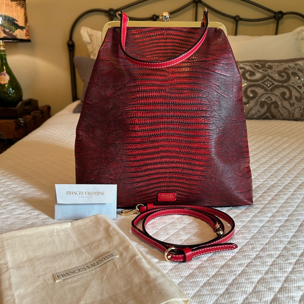 NWOT Frances Valentine Lizard Embossed  Leather Frame Bag in Red